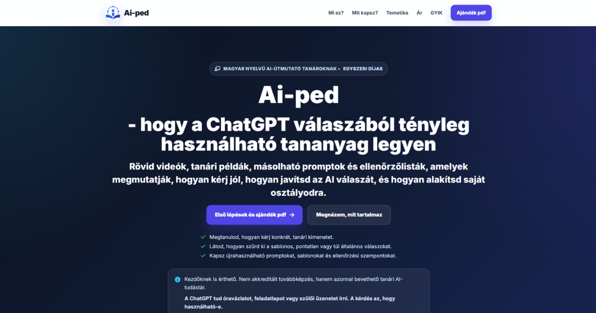 Ai-ped – tanári AI-eszköztár weboldal