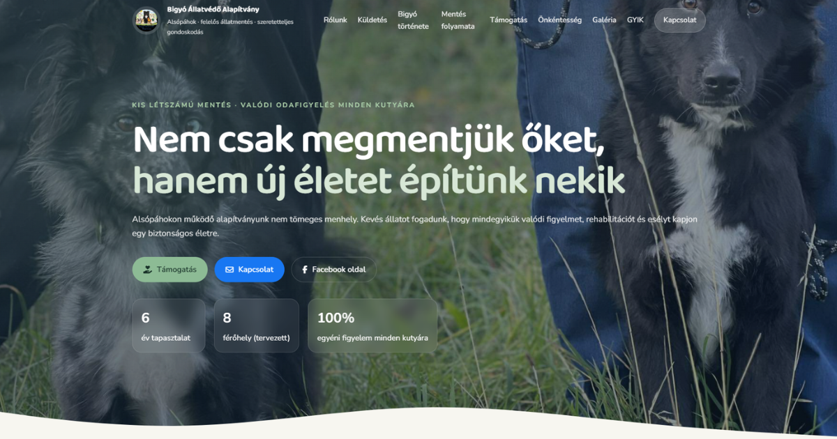 Bigyó Állatvédő Alapítvány weboldal