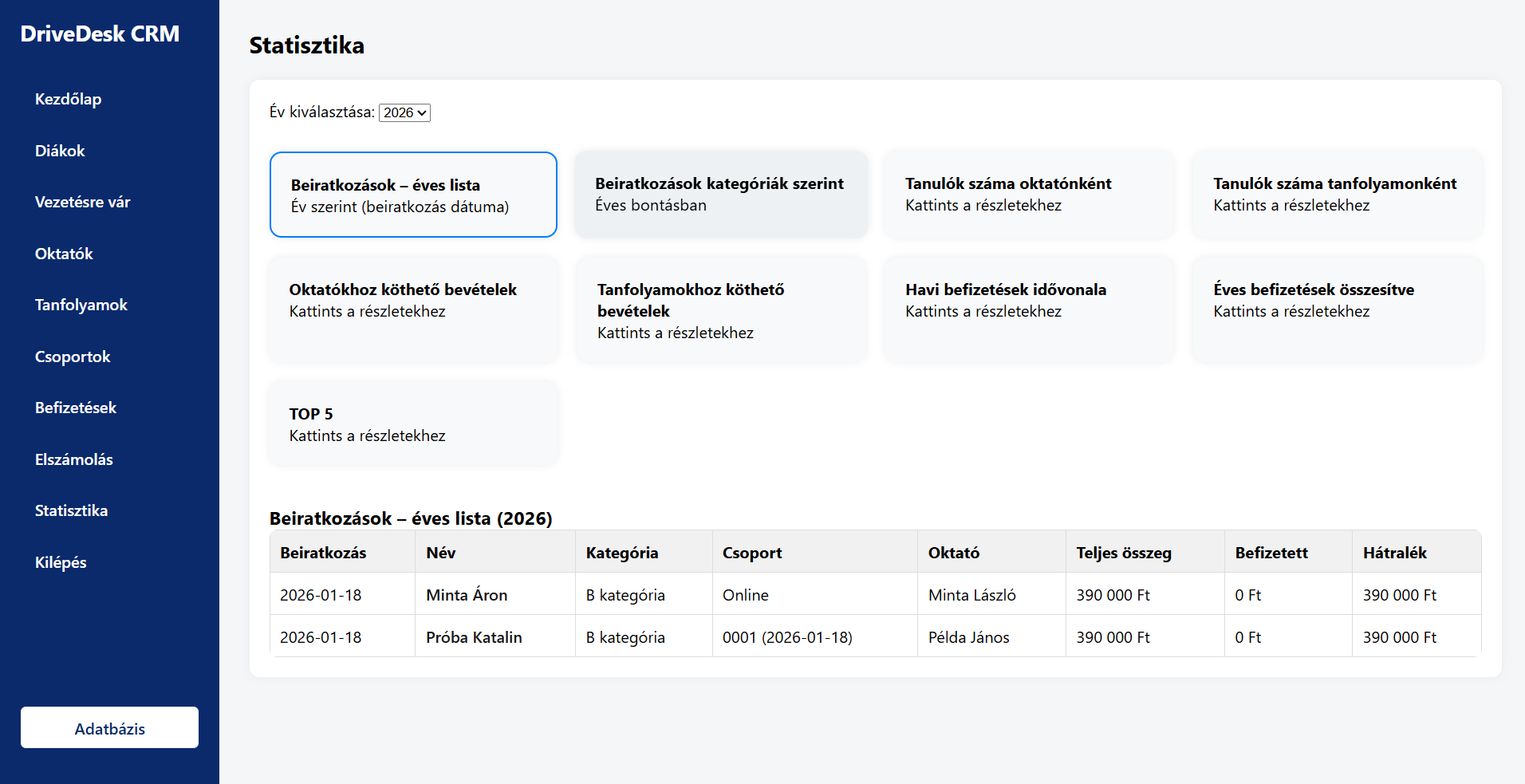 DriveDesk – kimutatások