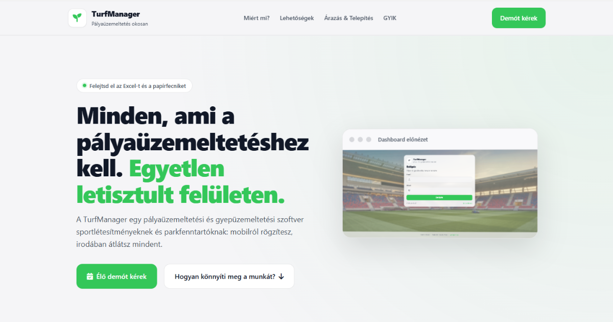 TurfManager pályaüzemeltetési webalkalmazás